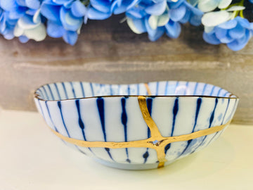 Kintsugi Blue Striped Irregular  Bowl